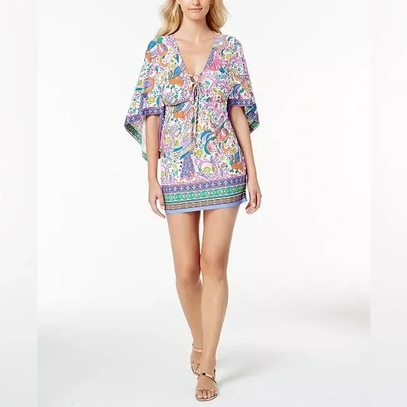 Trina Turk Jungle Beach Paisely-Print Tunic Cover-Up Size Medium Resort Vacation - Picture 1 of 6